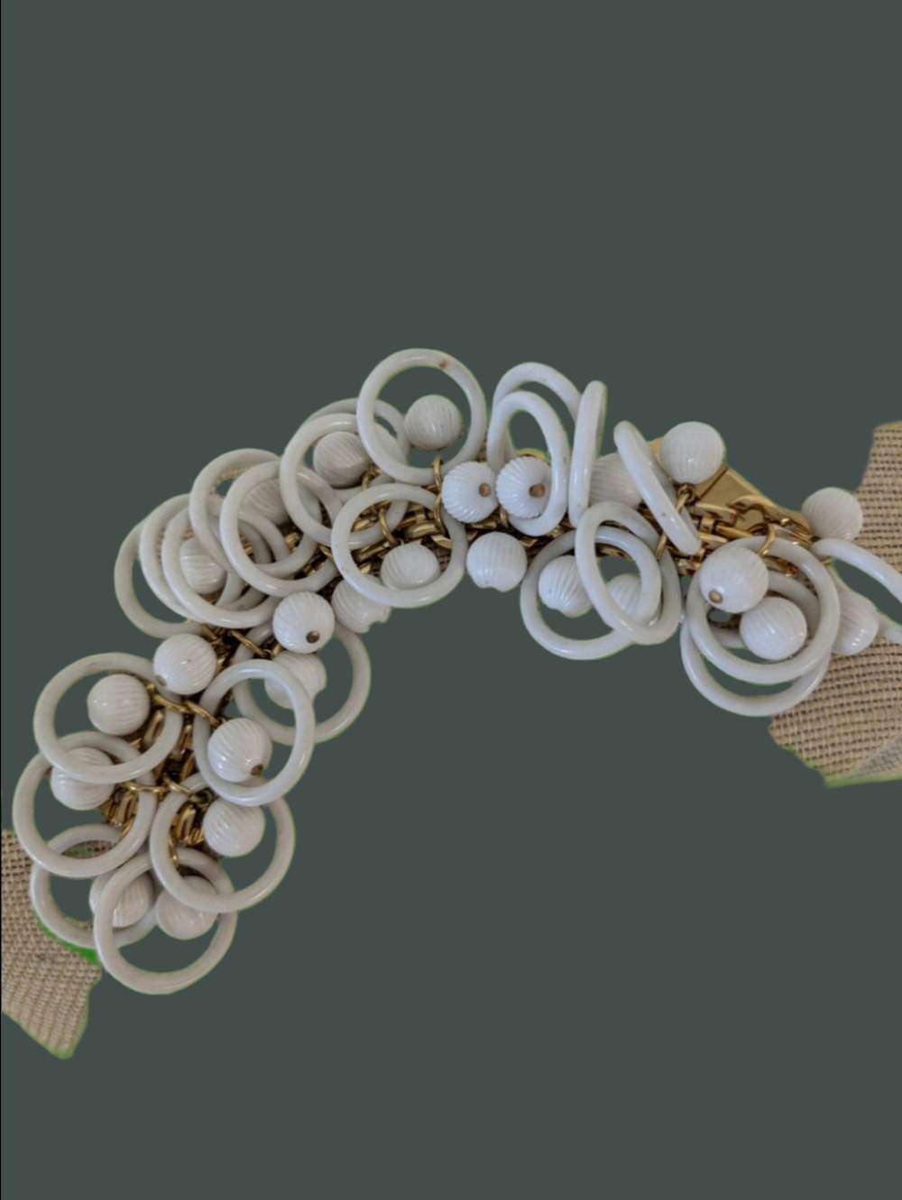 Vintage Bracelet Napier White Dangle Bead & Hoop Statement  1970